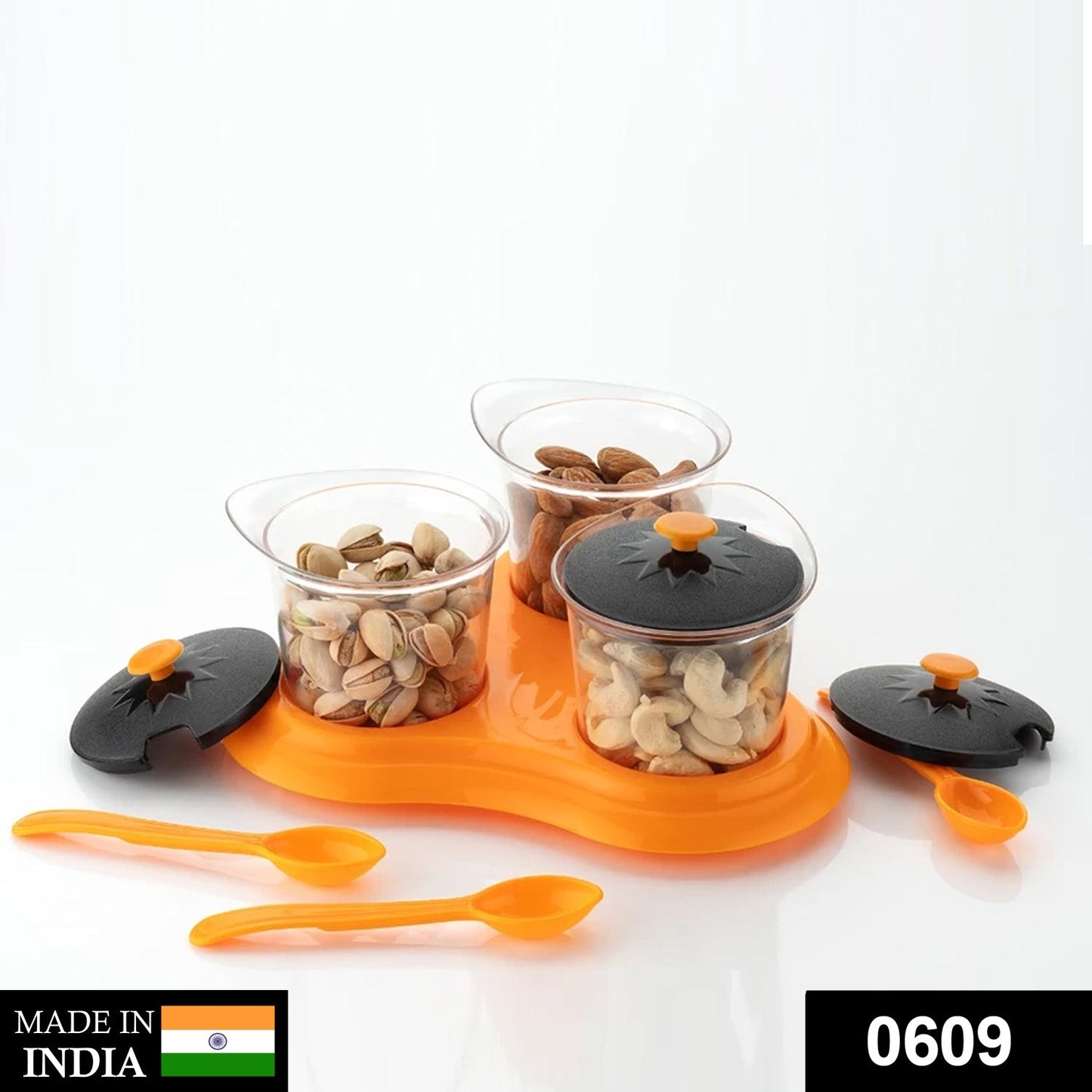 609 Multipurpose Dining Set Jar and tray holder, Chutneys/Pickles/Spices Jar - 3pc