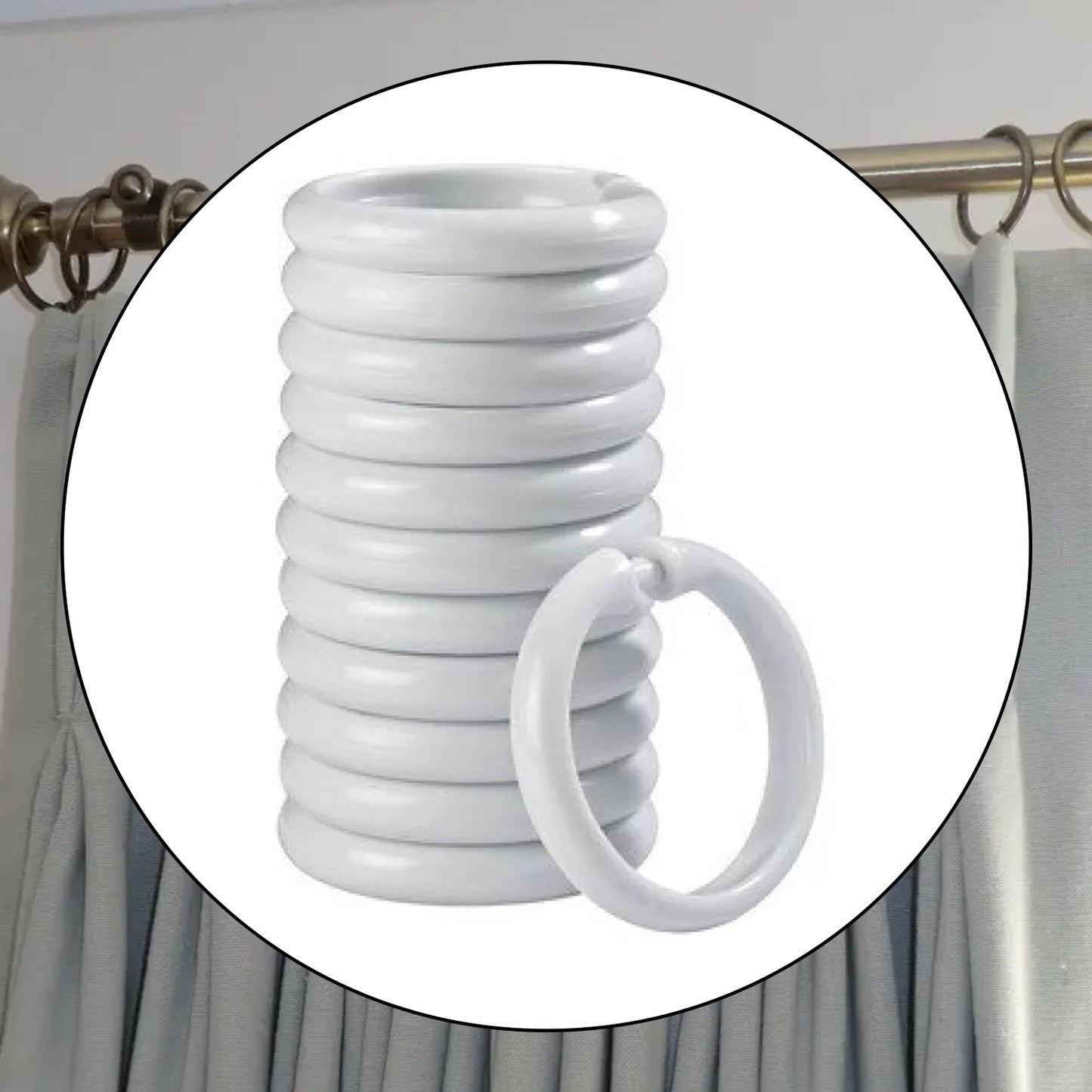 1793 Plastic Ring Bath Drape Loop Clasp Shower Curtain Hooks (Pack of 12Pcs)