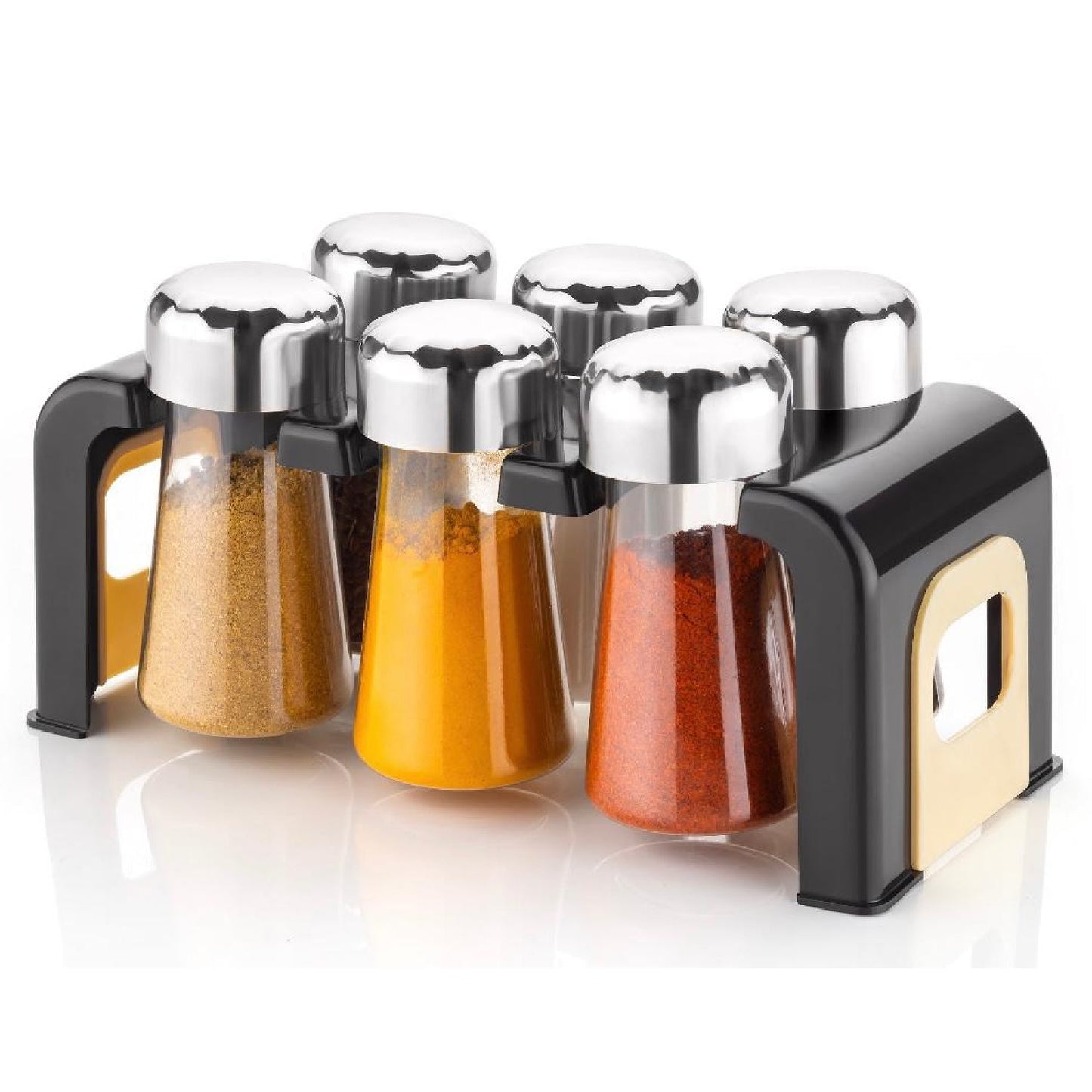 2458 Spice Jar Kitchen Storage Round Jars Airtight Steel Cap (Set Of 6)