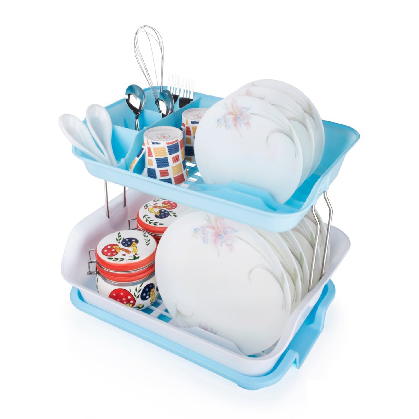 2291 Dish Drainer Rack 2 Layer Drying Rack with Water Removing Tray Sink (Multicolour) 