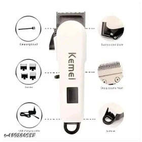 KM-809 White & Black Rechargeable Man”s Trimmer Trimmer 240 min Runtime 4 Length Settings (White)