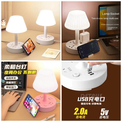 MORADIYA FRESH (LABEL) 7 in 1 Bedside Table USB Plug in Small Table Lamp with Phone Holder, Extension Outlet Portsm Mobile Chargers, Creative Desktop USB Socket Eye Protection Desk Lamp 60% off